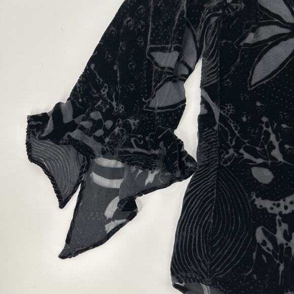 Chico’s Burnout Silk Velvet Blouse Womens 3 Black Fairy Grunge Whimsigoth Floral - Picture 6 of 10
